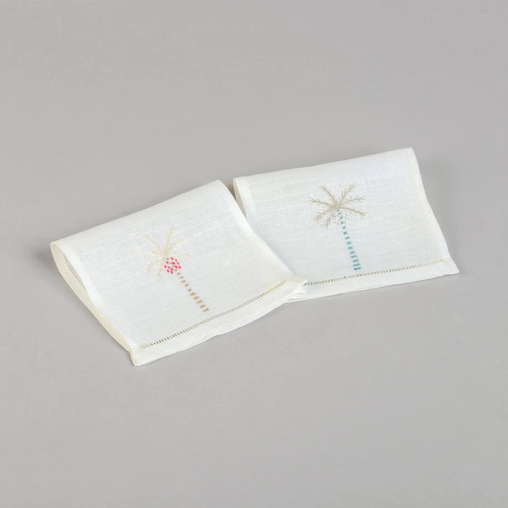 Palm Tree Linen Cocktail Napkins (Set Of 6)