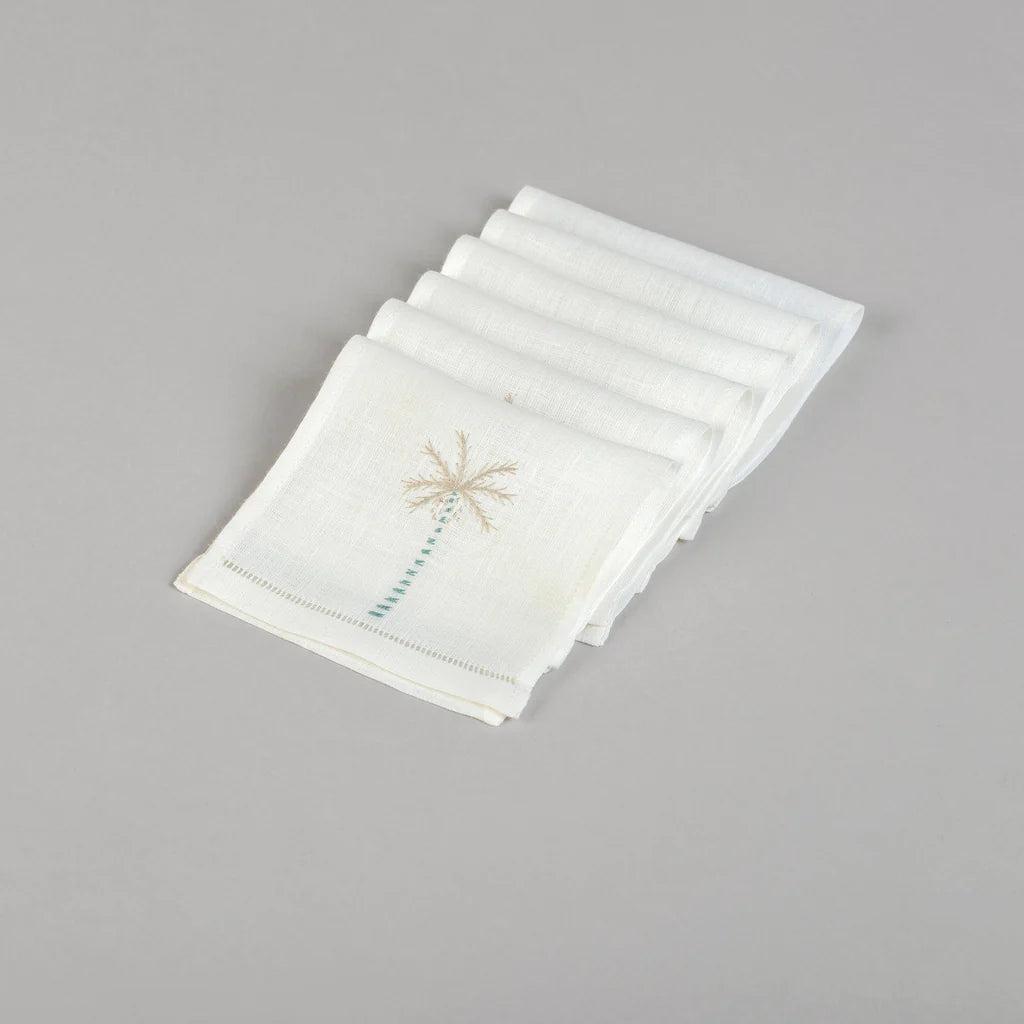 Palm Tree Linen Cocktail Napkins (Set Of 6)