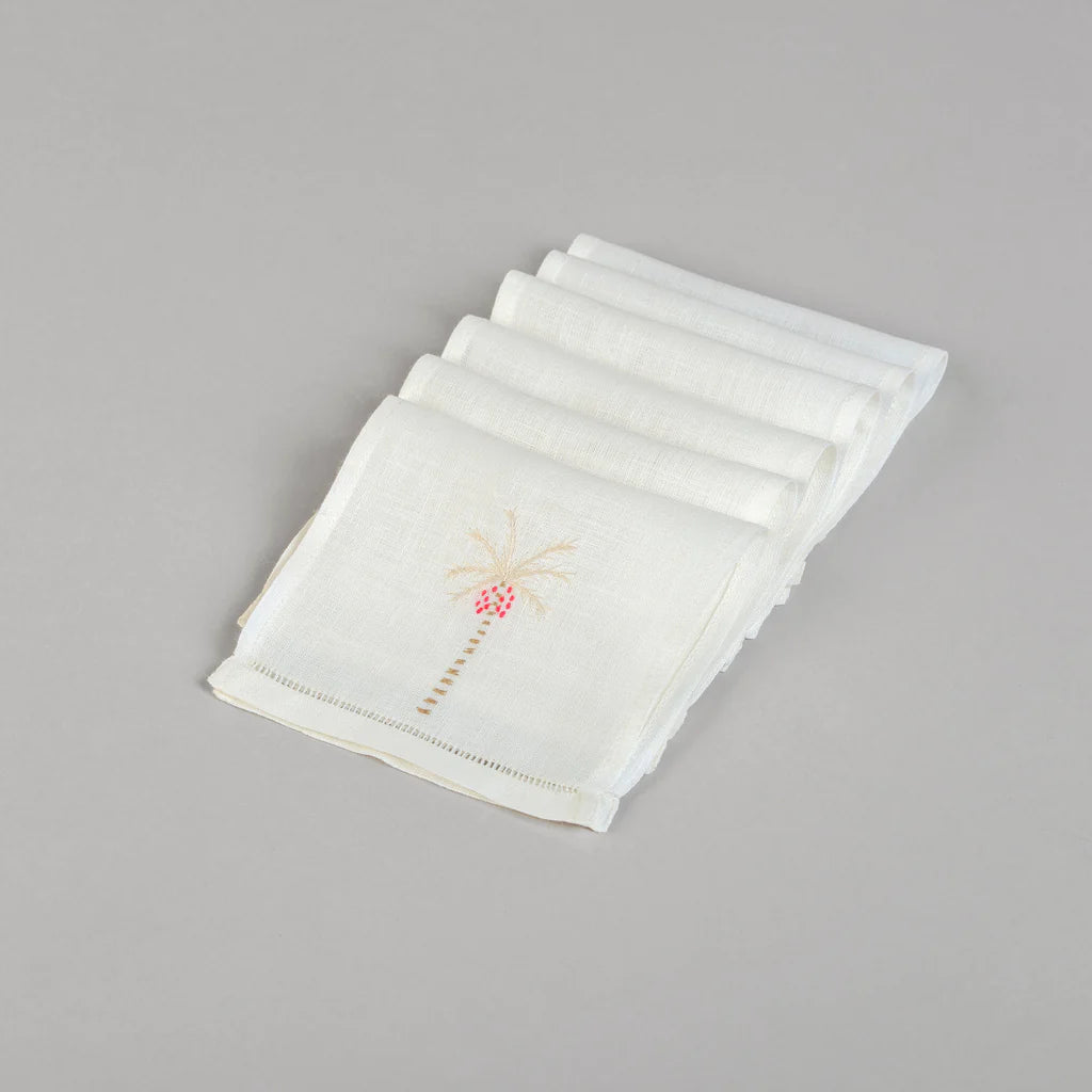 Palm Tree Linen Cocktail Napkins (Set Of 6)